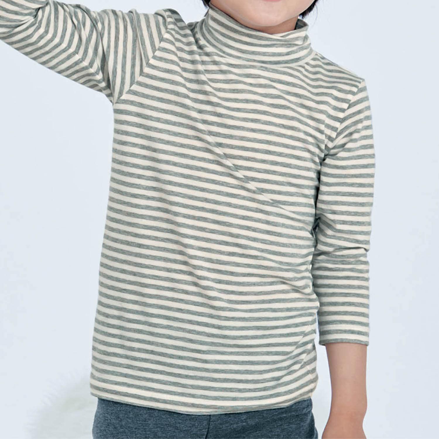 日本千趣會 - 95%棉 兒童高領九分袖發熱衣-雜灰