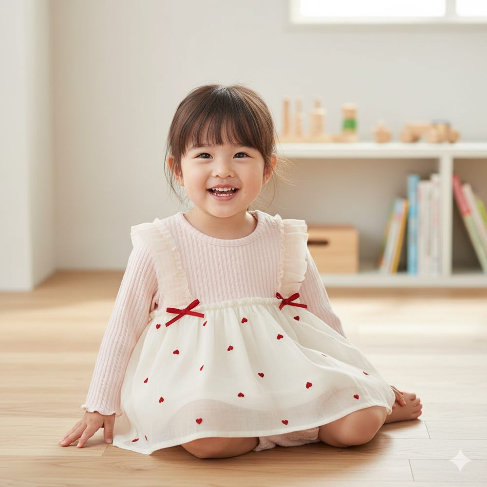 長袖假兩件外出包屁衣--粉紅色