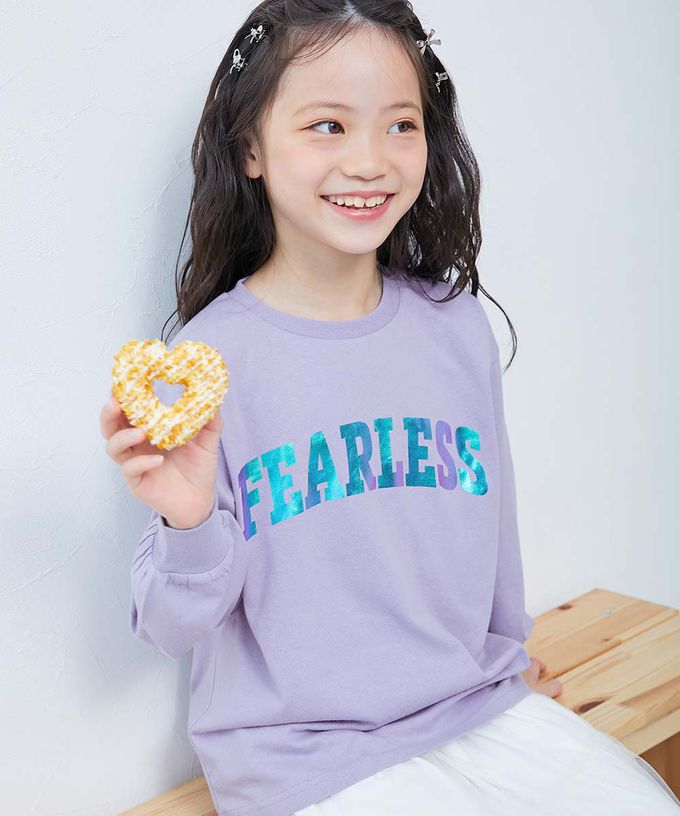 日本 devirock - 100%棉 閃亮金屬印花長袖上衣-愛心字母-白