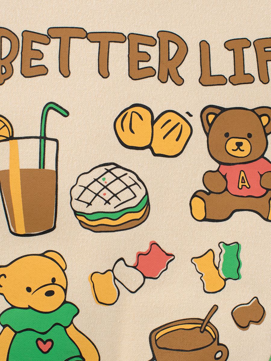 加絨圓領長袖上衣/大學T-野餐熊熊-杏色