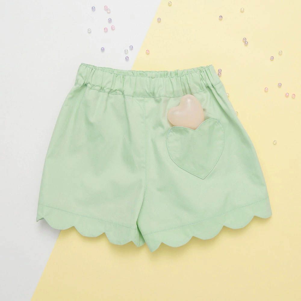 心型口袋貝殼下擺可愛短褲-薄荷綠