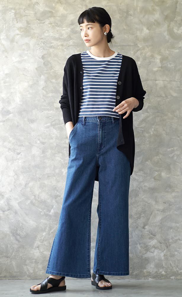 日本 zootie - 棉質舒適顯瘦短版上衣-橫條紋-藍x白