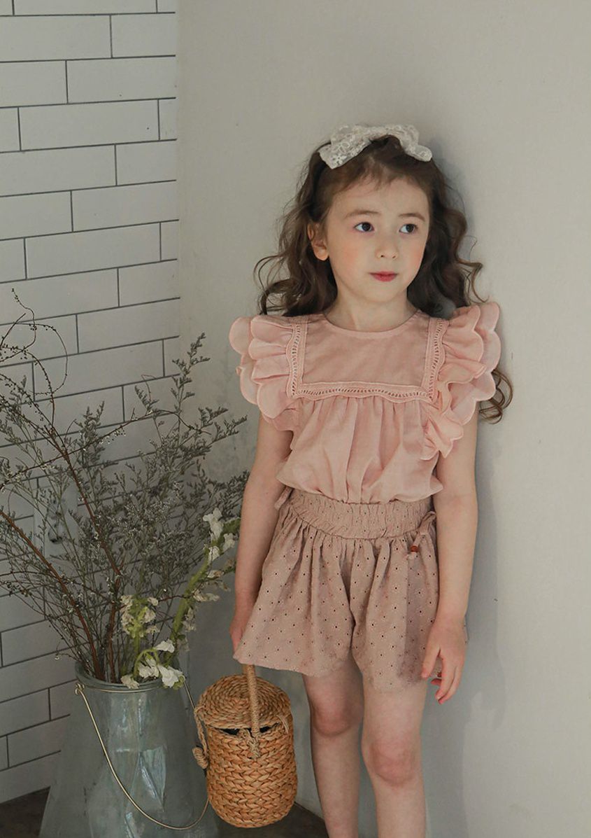 韓國 PuellaFLO - 蝴蝶狀荷葉袖上衣-藕粉