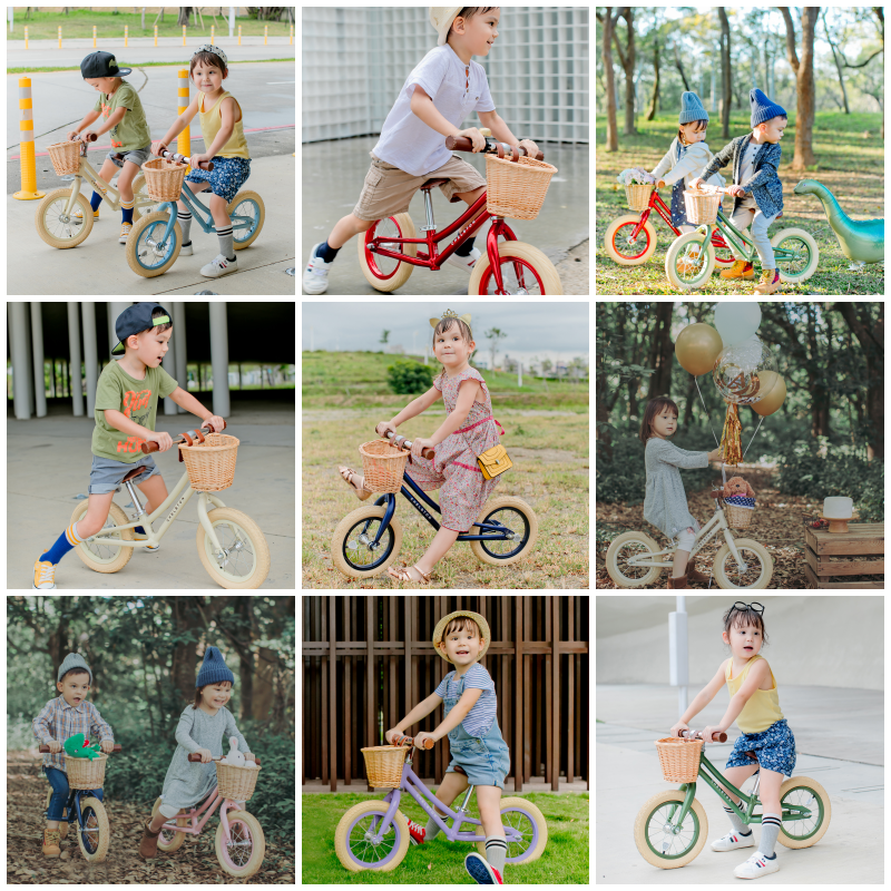 Chelston bikes - Mini Dutch 復古滑步車-復古紅-滑步車 x 1 , 手工編織竹籃 x 1 , 麻料內襯  x 1 , 3 歲以下專用ABS氣嘴蓋 x 1