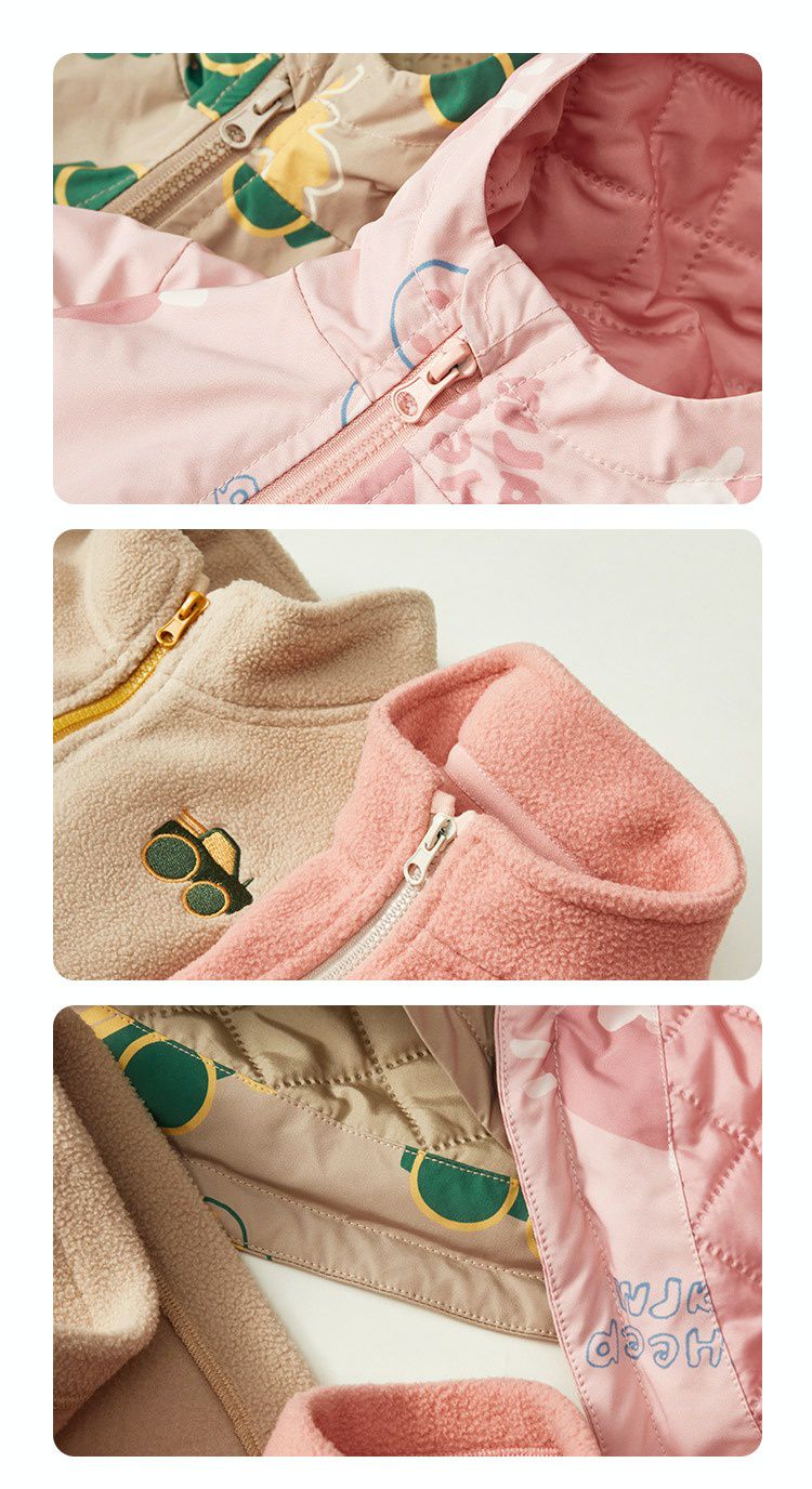 加厚拼色三合一衝鋒外套-冰淇淋雲朵-粉色