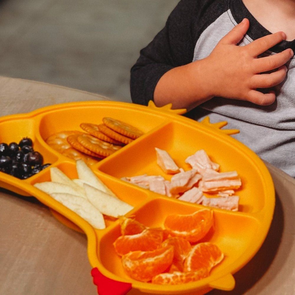 歡樂小雞矽膠防滑餐盤-橘黃