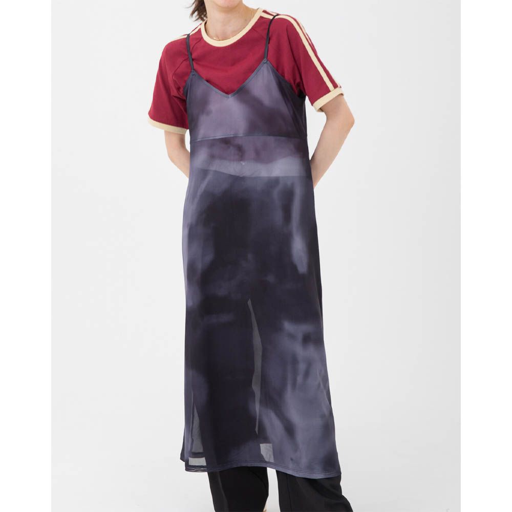 穿搭有型 暈染透膚細肩帶洋裝-黑灰系