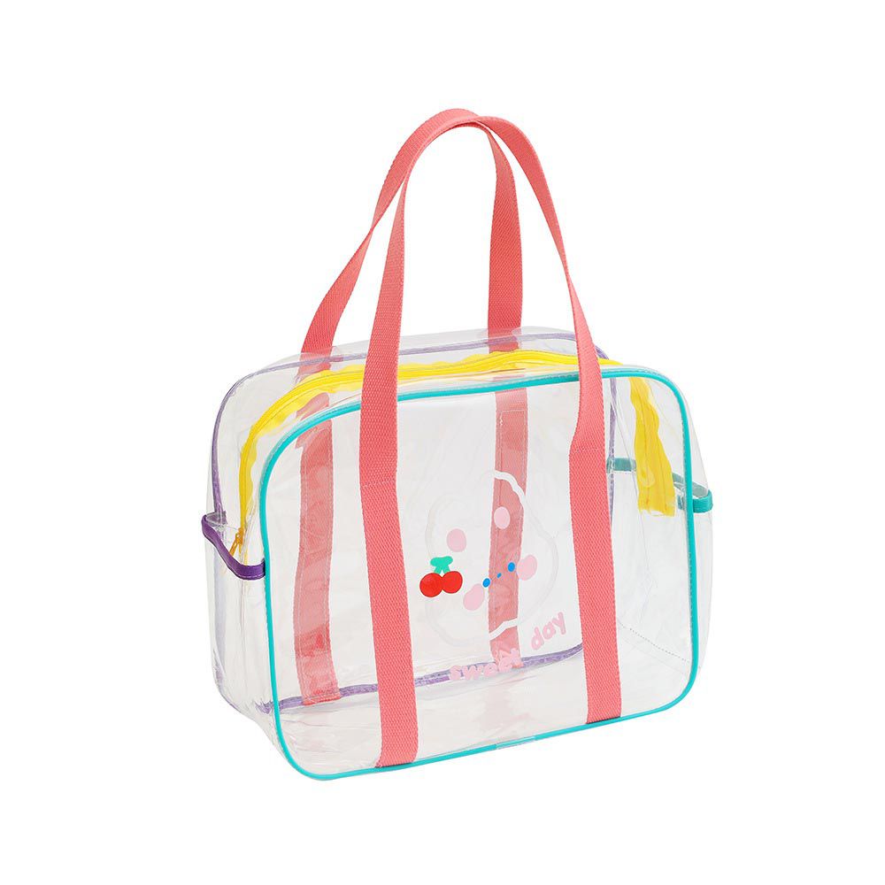 耐磨防水果凍透明收納袋/沙灘包-SWEET DAY-粉色 (34×14×25cm)
