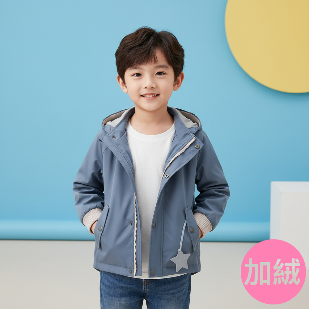 防風防雨反光衝鋒外套(加絨)-尖帽-灰色