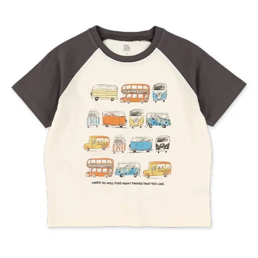 童趣插畫車車短袖上衣-炭灰x白