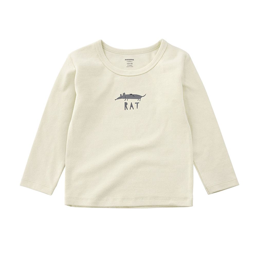 Minizone - 可愛動物長袖T恤-米白