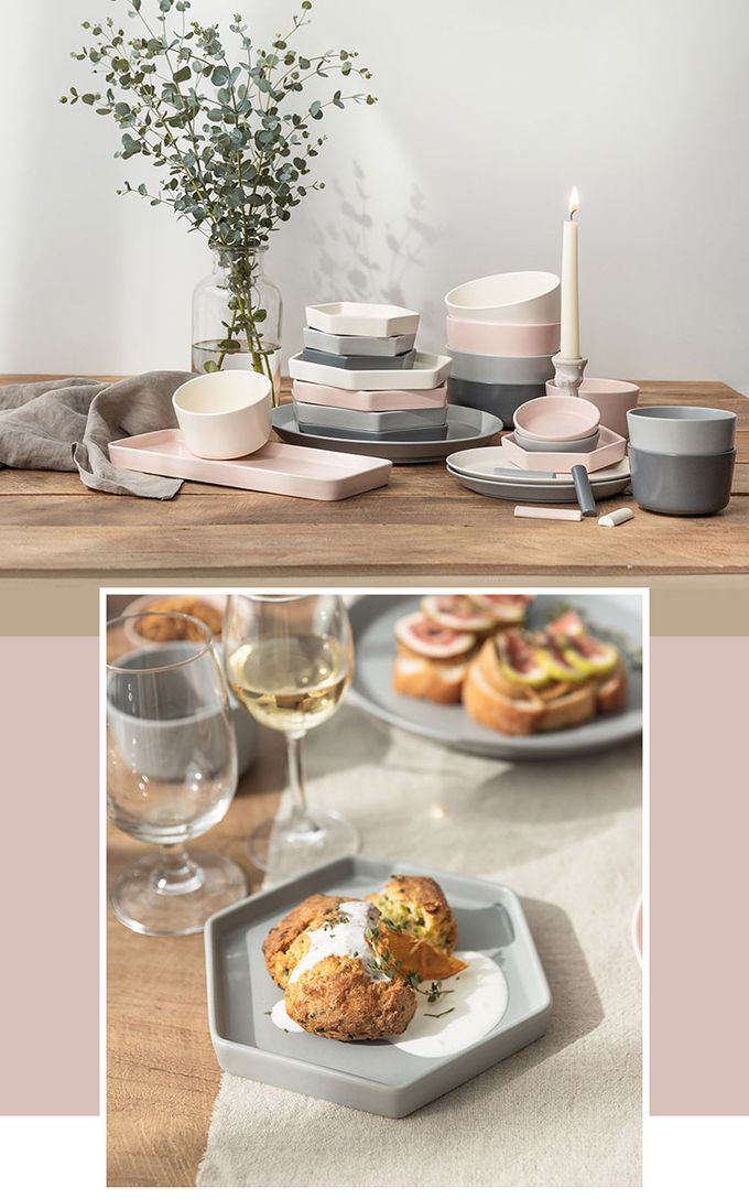 韓國 SSUEIM - Mariebel系列莫蘭迪陶瓷六角淺盤Ｍ (奶油白)