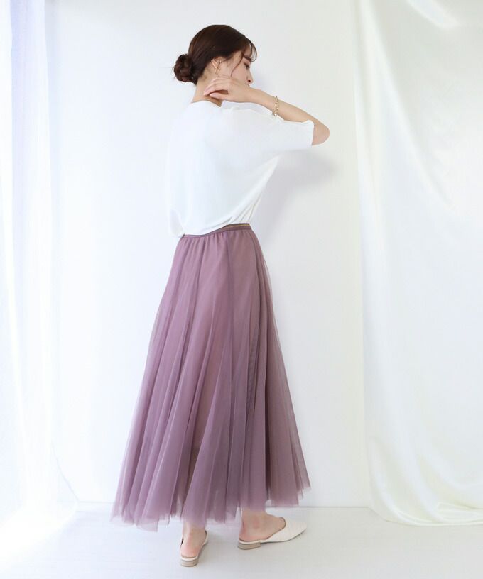 日本 BLUE EAST - 飄逸顯瘦多層次紗裙-粉紫