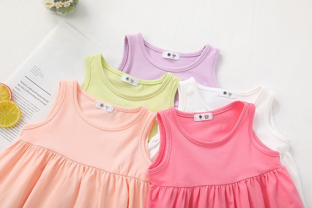 糖果色棉質無袖連身洋裝-白色