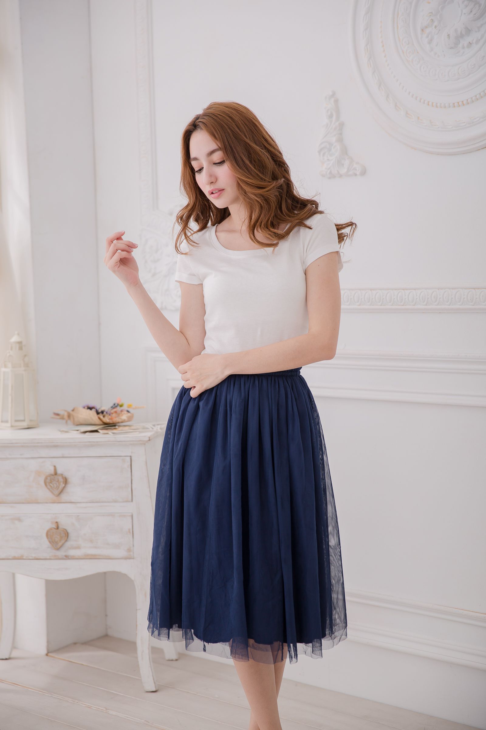 Peachy - 獨家訂製綿柔半身紗裙-半身中長版-午夜藍 (F)