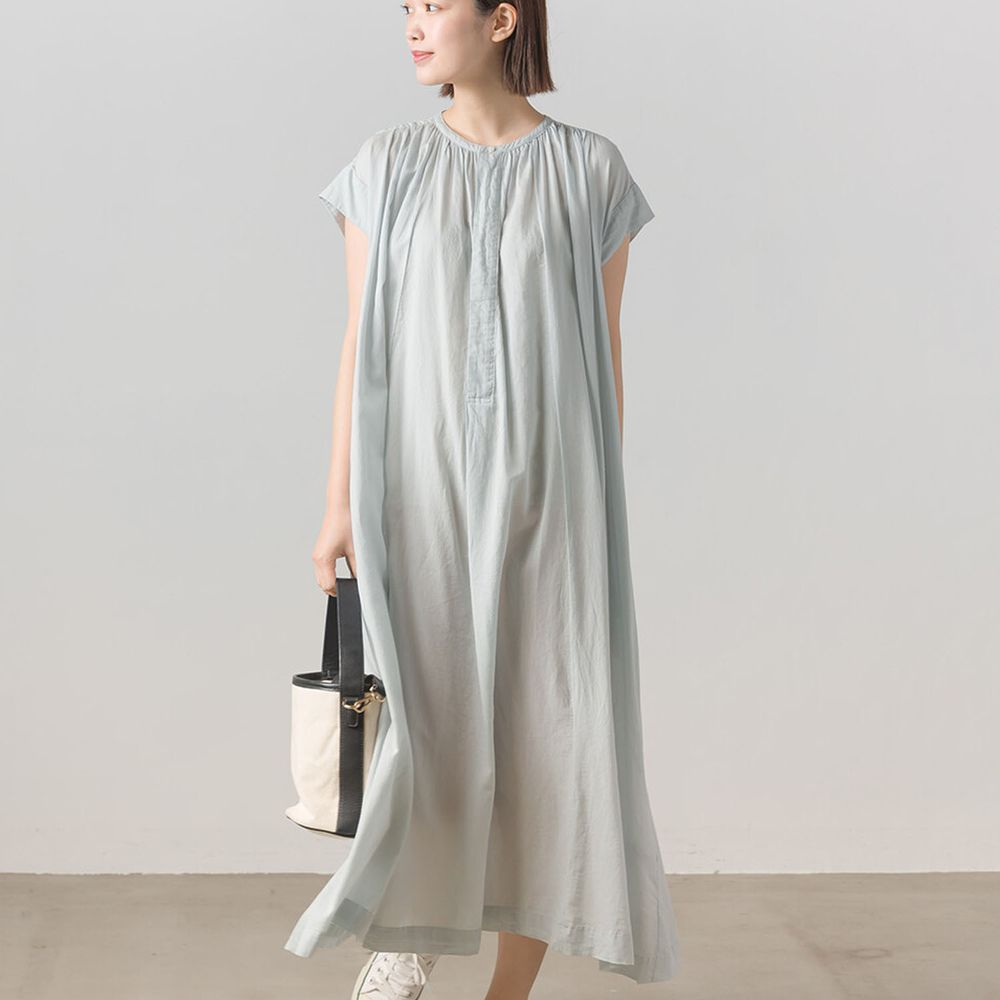日本 OMNES - 綾織輕盈感舒適短袖洋裝-薄荷