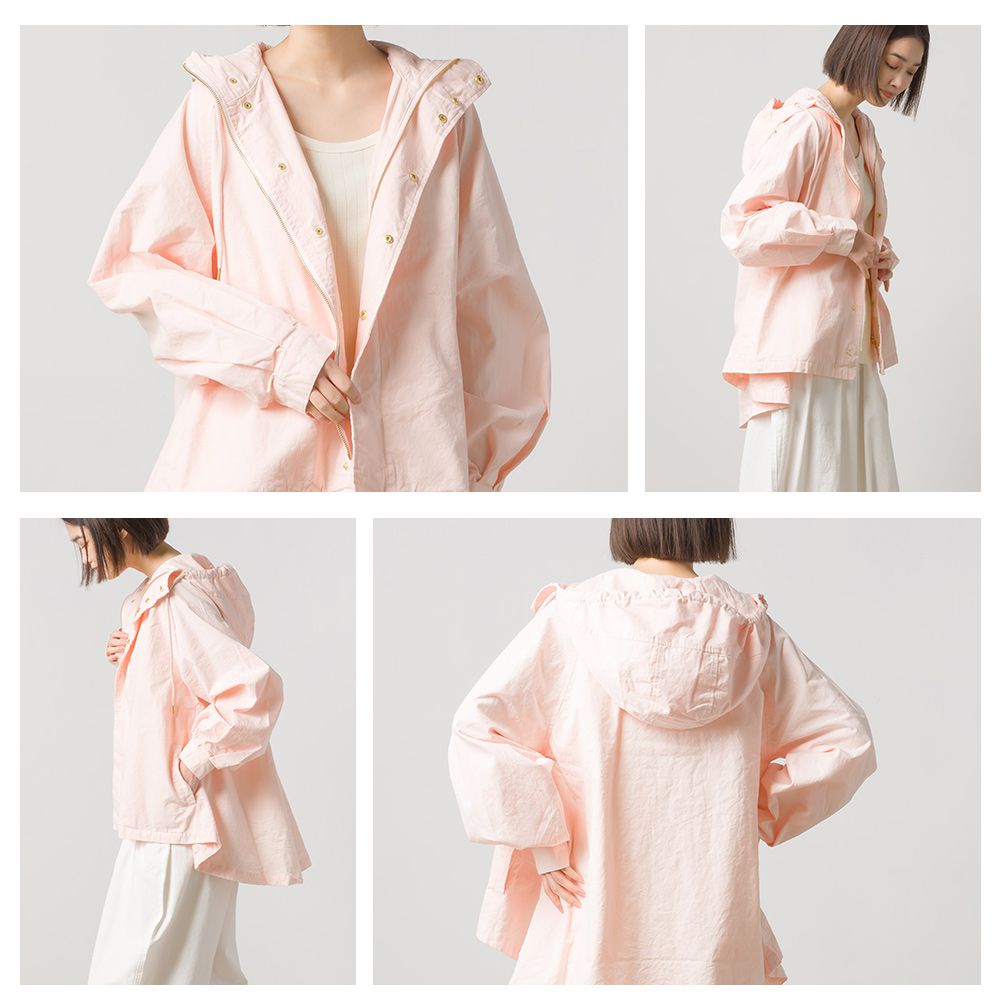 日本 OMNES - 純棉刷舊連帽風衣外套-淺灰綠