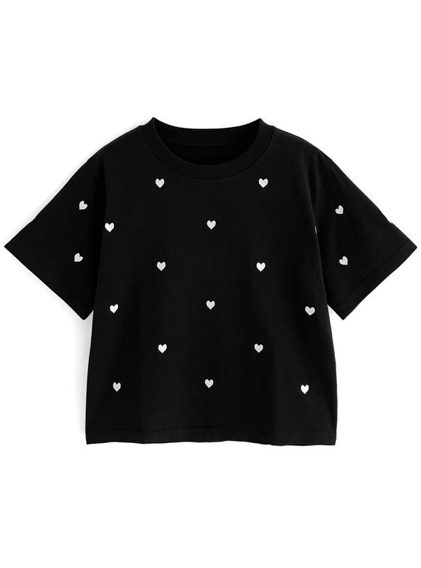 日本 GRL - 酷甜愛心刺繡短袖上衣-白 (F)