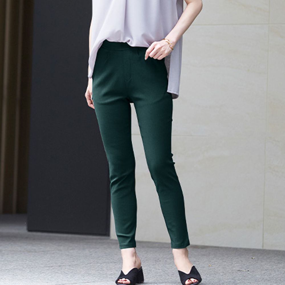 日本女裝代購 - 舒適修身彈性 美人褲-草綠