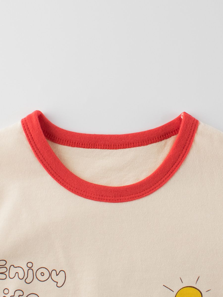 純棉圓領薄長袖上衣-蘋果熊熊-杏色