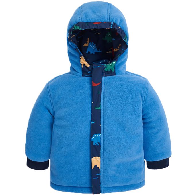 英國 JoJo Maman BeBe - 雙面防風/水連帽保暖刷毛外套-恐龍樂園