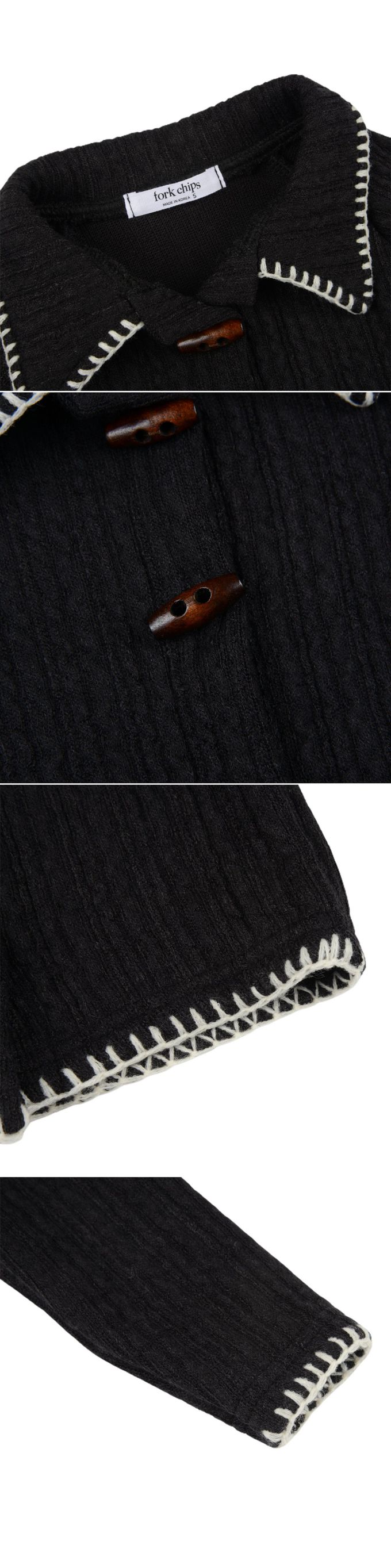 韓國 FORK CHIPS - 編織感牛角釦針織外套-卡其