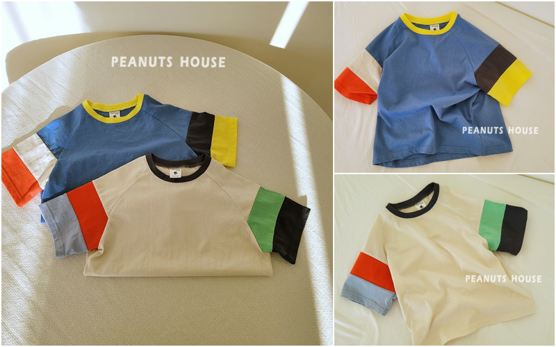 韓國 Peanuts House - 撞色拼接色T-杏