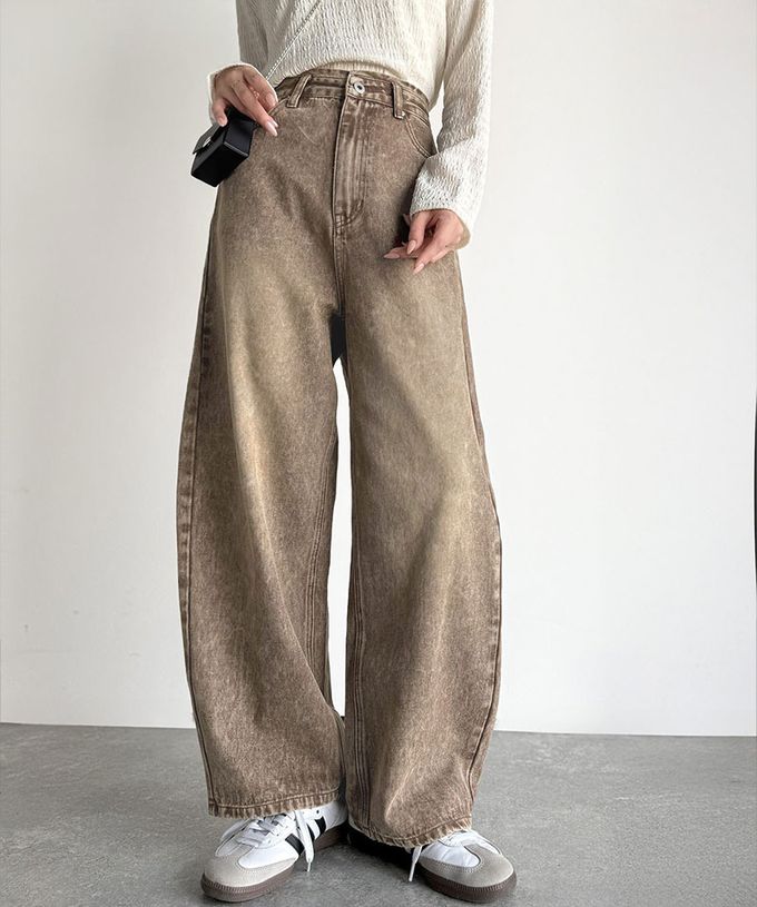 日本 Classical Elf - 俐落百搭刷色感彎月弧型丹寧褲-黑