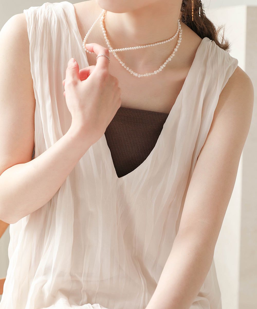 日本 Bab - V領浪漫飄逸無袖洋裝-米杏