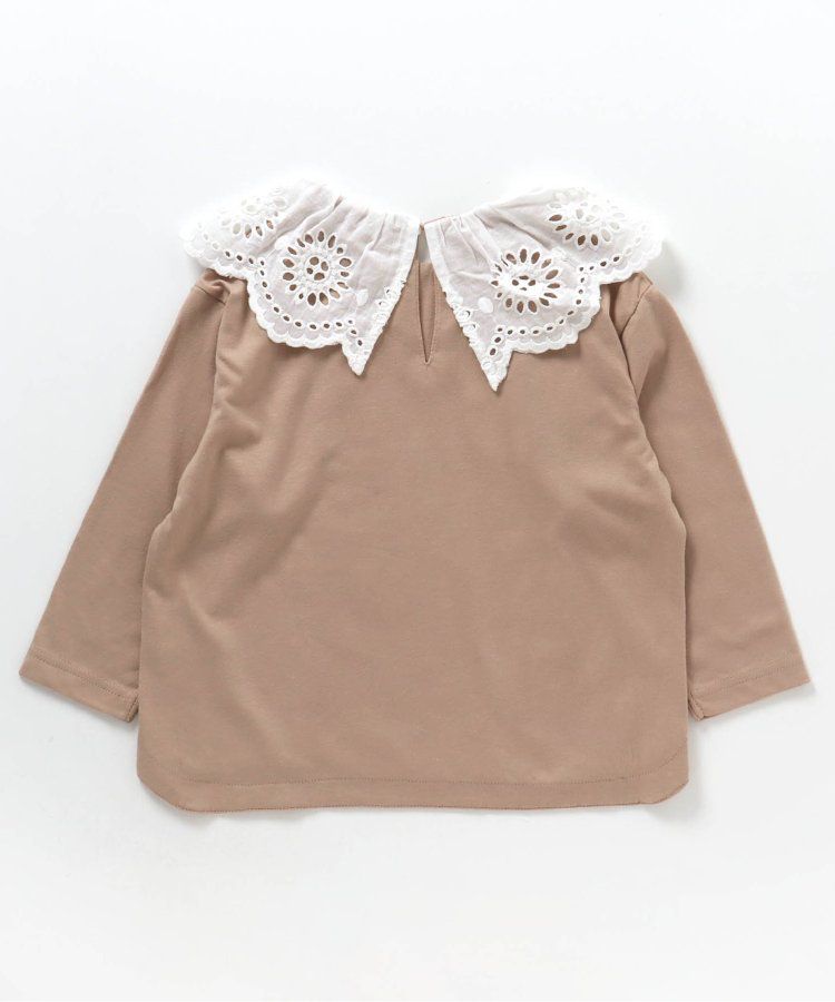 日本 BREEZE - 大片蕾絲雕花領長袖上衣-薰衣草