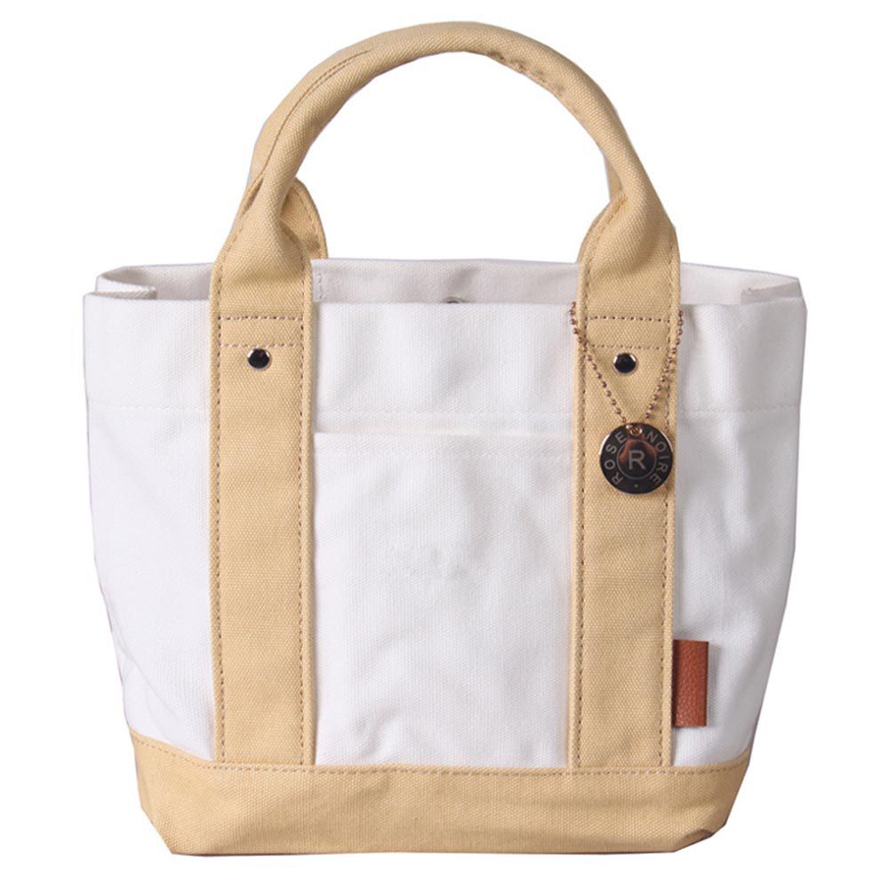 加厚大容量帆布手提包/便當袋-夾層可拆-白+黃 (20.5x15x21.5cm)
