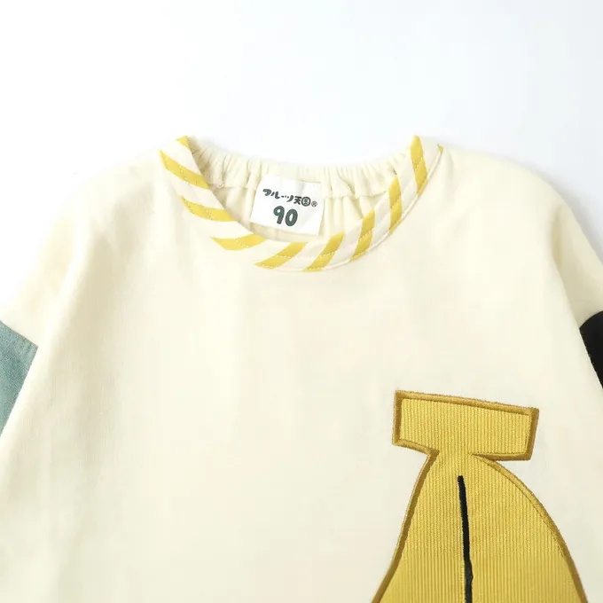 日本 ZOOLAND - 水果樂園 燈芯絨香蕉撞色長袖上衣-黑