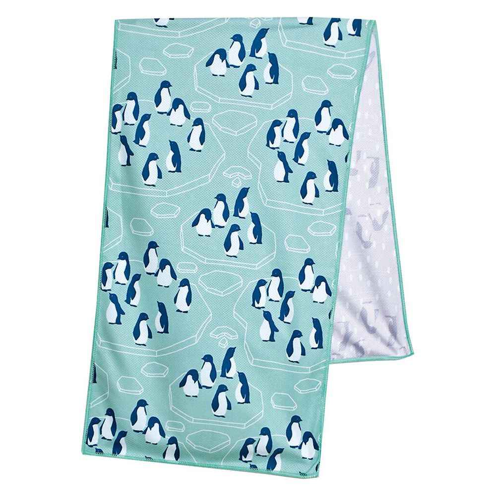 日本現代百貨 - 抗UV水涼感巾(附收納罐)-企鵝家族-薄荷 (30x100cm)