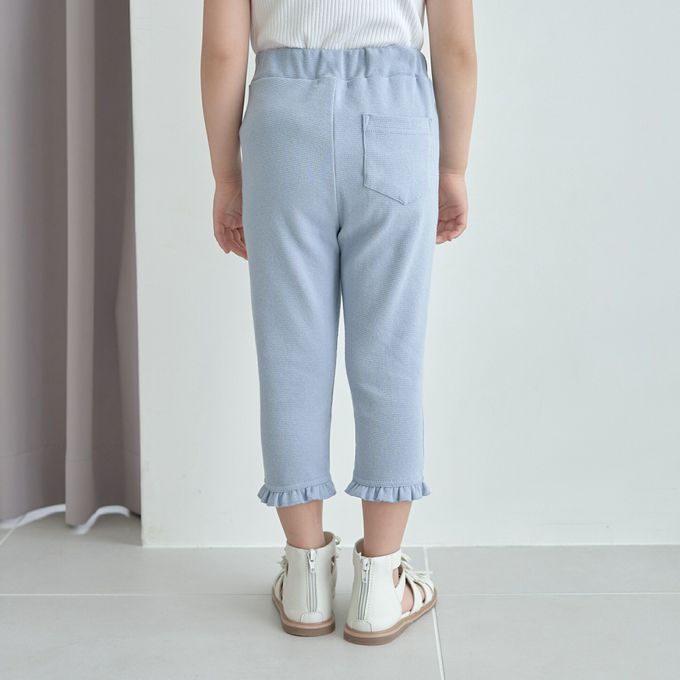 日本 Lycee mine - 接觸冷感 荷葉下襬七分褲-米白心型