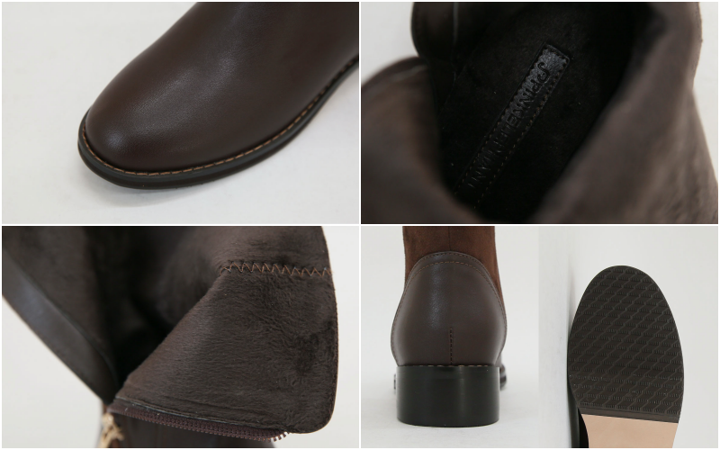 韓國 PINKELEPHANT - 外側拉鍊異材質拼接感半筒皮靴(3.5cm)-裏毛-黑