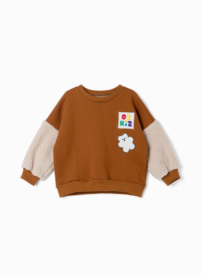 韓國 OZKIZ - 可愛泰迪暖絨磨毛長袖大學T-棕