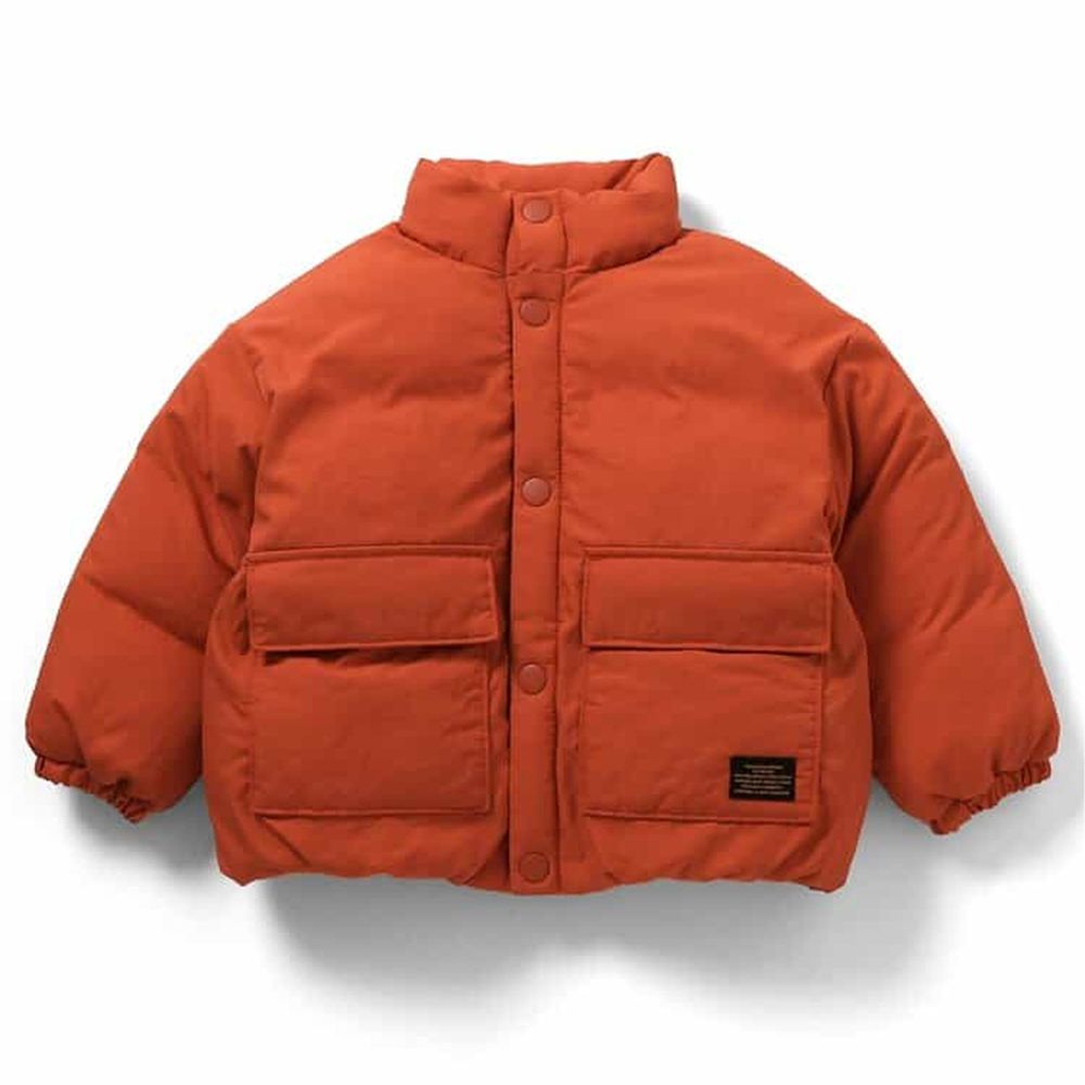 [可機洗]小立領加厚溫暖鋪棉外套-橘