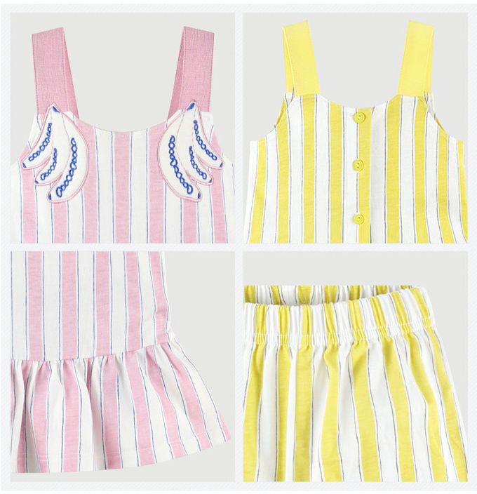 韓國 milk mile - 香蕉刺繡直紋背心套裝-黃X白