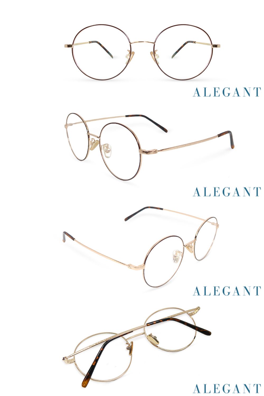 ALEGANT - 復古潮流設計金色圓框UV400濾藍光眼鏡