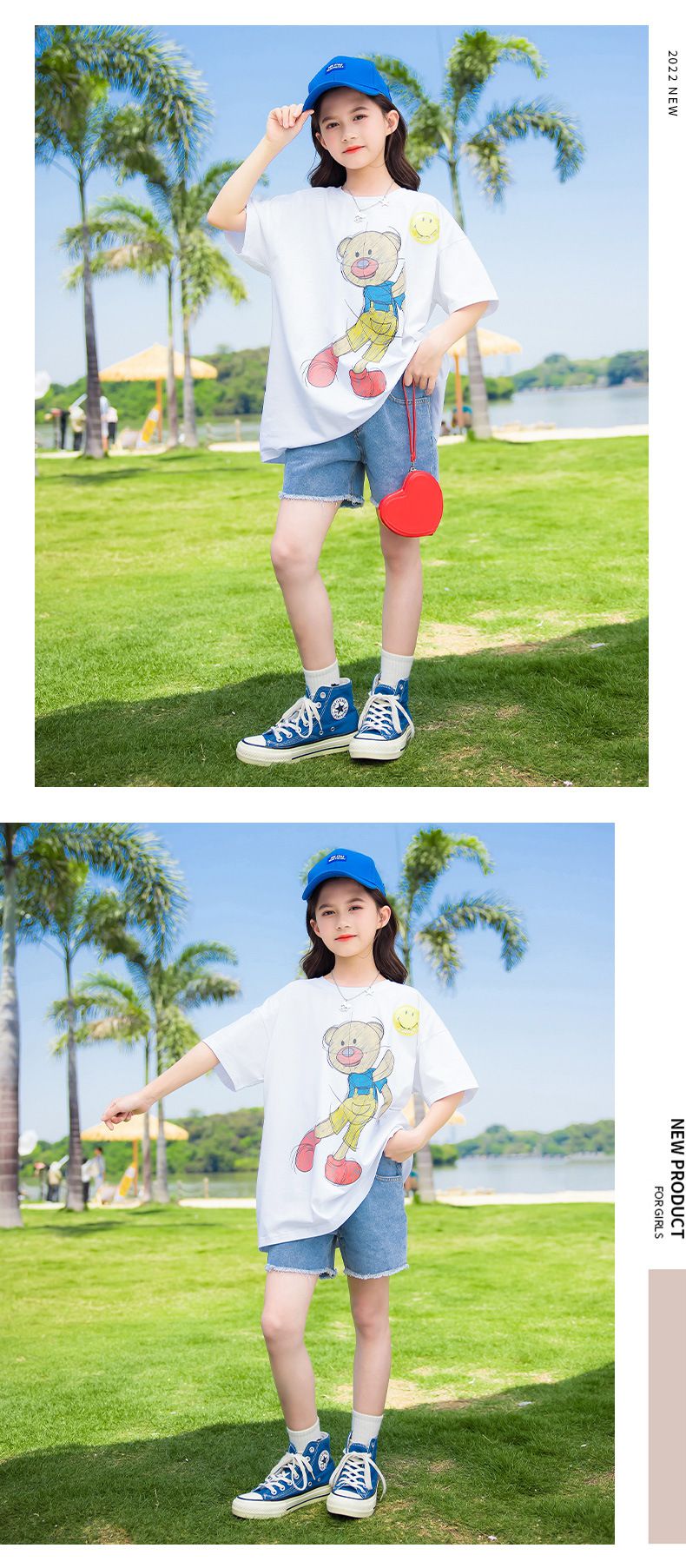 時尚休閒圓領短袖上衣-構圖熊熊-白色