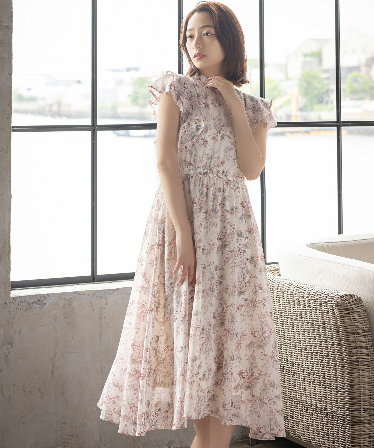 日本 tocco-closet - 優雅荷葉領無袖洋裝-甜蜜花園-天空藍