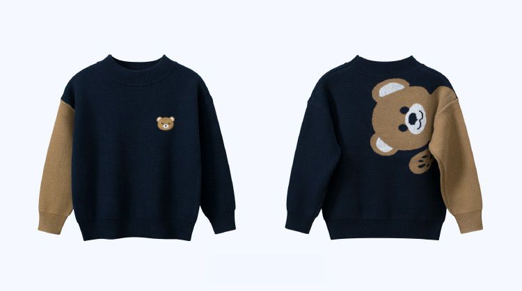 純棉毛線針織拼色上衣-熊熊-灰色