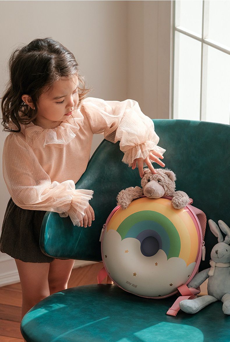 透氣減壓兒童後背包/甜甜圈包-彩虹-粉色 (27.7x12.6x11.5cm)-適合3歲以上