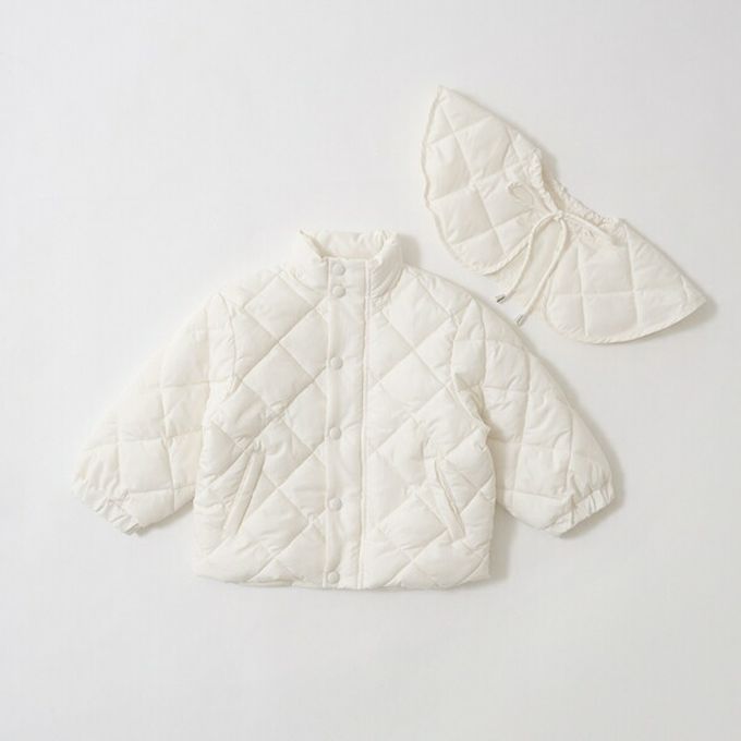 日本 Lycee mine - 注目斗篷領 柔軟絎縫保暖外套(領可拆)-可可