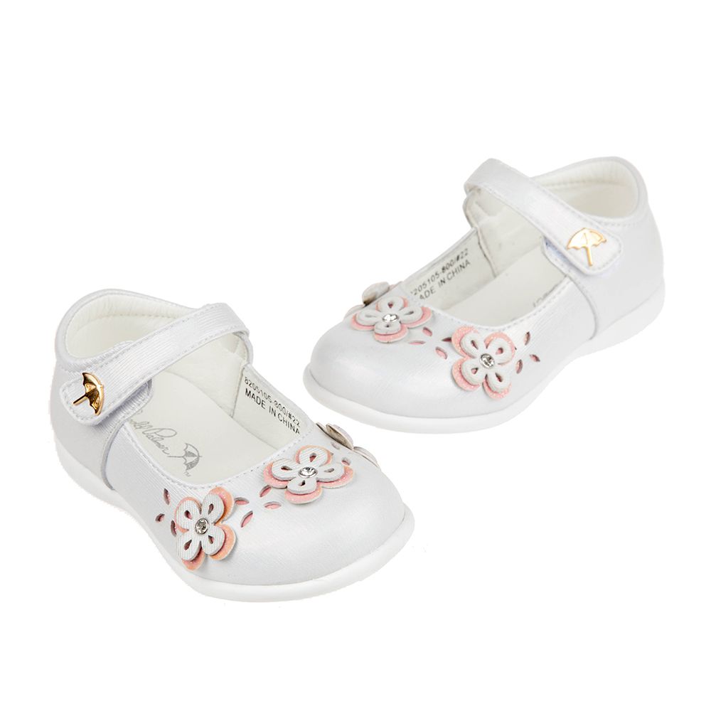 Arnold Palmer 雨傘牌 - 立體小花銀白色寶寶公主鞋