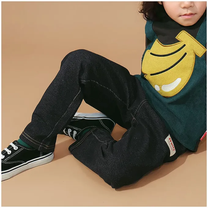 日本 ZOOLAND - 水果樂園 水果屁屁舒適牛仔長褲-香蕉