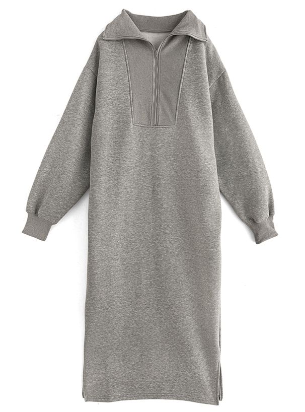 日本 GRL - 帥氣拉鍊翻領針織洋裝-可可