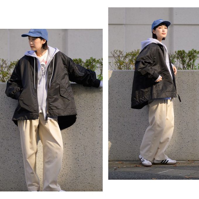 日本 OMNES - 優雅帥氣A字型寬版MA-1飛行外套-黑