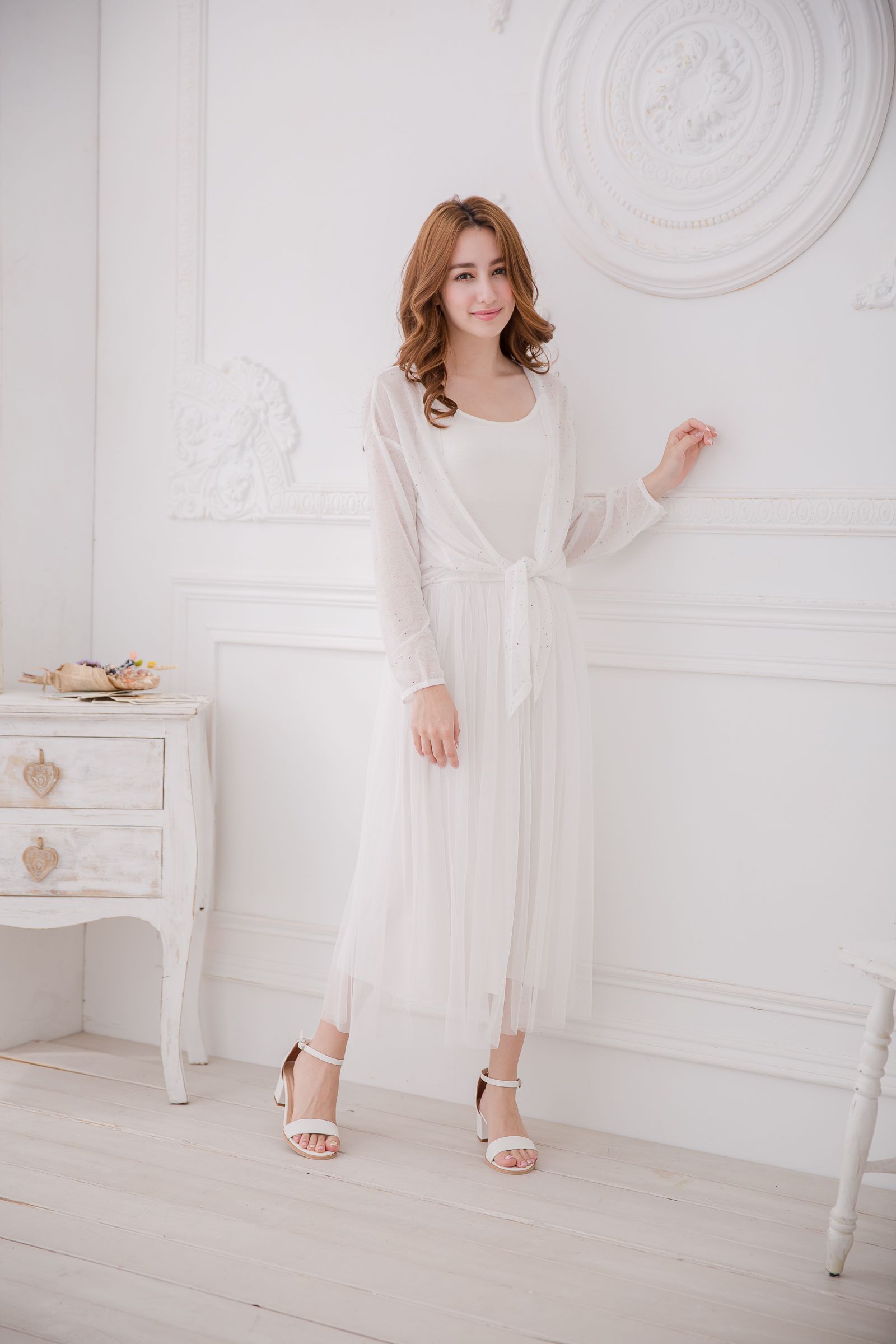 Peachy - 獨家訂製綿柔連身紗裙-細肩帶連身款-夢幻白 (F)