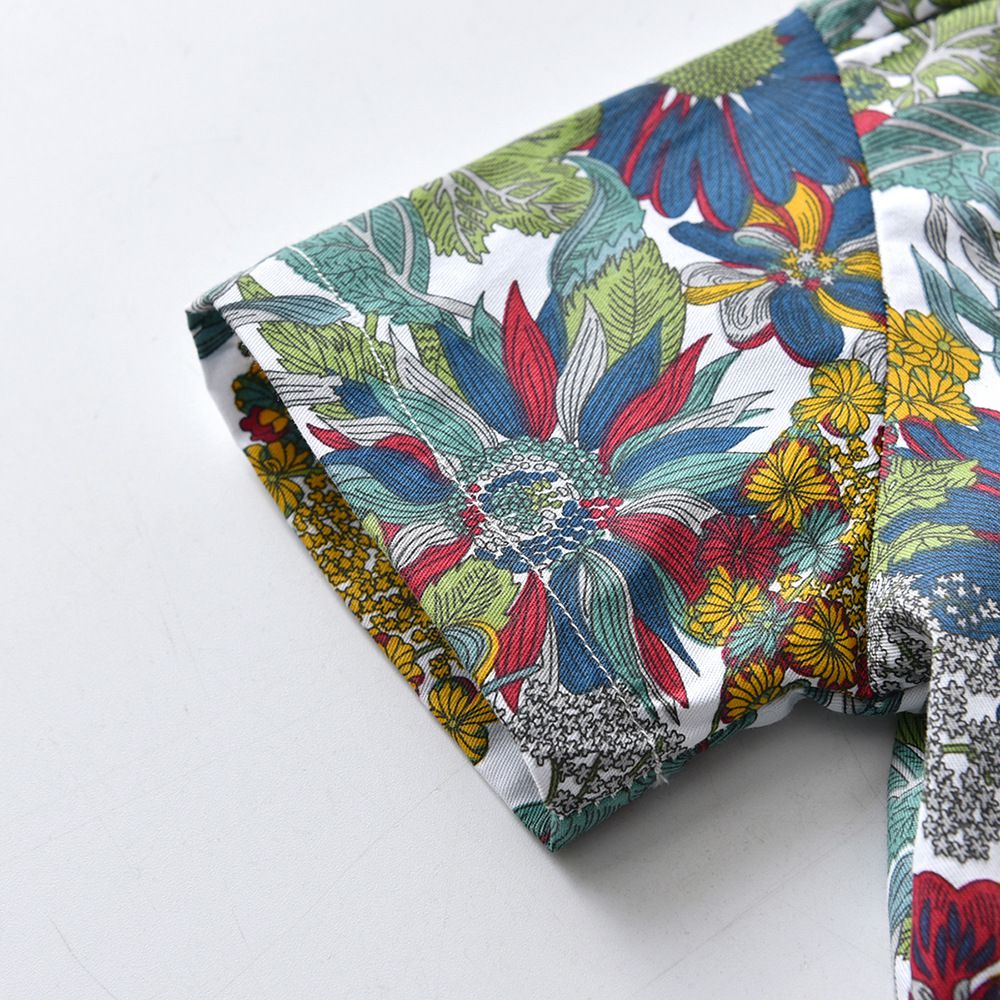 小紳士短袖襯衫套裝套裝(兄妹裝)-繽紛花朵-綠+藍+白